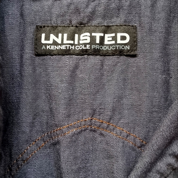 Unlisted By Kenneth Cole Two Tone Navy Blue Denim Shirt - Picture 6 of 10